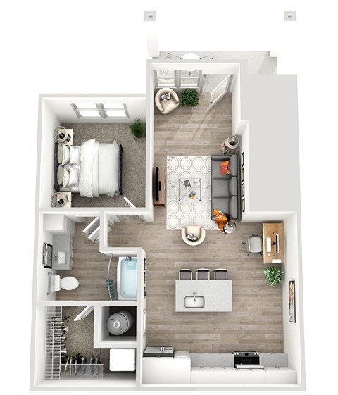 Floor plan for 1 bed, 1 bath, 737 sqft